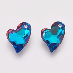 Bermuda Blue K9 Glass Rhinestone Pendants, Imitation Austrian Crystal, Faceted, Heart, Bermuda Blue, 17x12x5mm, Hole: 1.6mm
