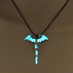Turquoise Luminous Alloy Pendants, Necklace, Halloween, Dragon/Skull/Horse/Gun, Turquoise, 17.72 inch(45cm)