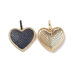 Azul de Medianoche Micro latón corazón allanan colgantes cúbicos circonia, sin cadmio y níque y plomo, real 18 k chapado en oro, azul medianoche, 31 mm, agujero: 3x6 mm