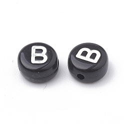 Letter B Perles acryliques opaques, trou horizontal, style alphabet, plat rond, letter.b, 7x4mm, Trou: 1.5mm, environ3700 pcs / 500 g
