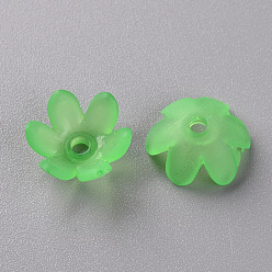 Lime Green Frosted Acrylic Bead Caps, 6-Petal, Flower, Lime Green, 14x6mm, Hole: 2mm, about 1660pcs/500g