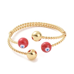 Roja Brazalete abierto con mal de ojo esmaltado, joyas de latón chapado en oro real 18k para mujer, rojo, diámetro interior: 2-1/2 pulgada (6.5 cm)