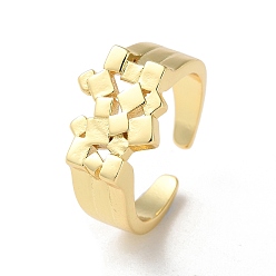 Real 16K Gold Plated Rack Plating Brass Open Cuff Rings, Square, Real 16K Gold Plated, US Size 8 1/2(18.5mm)
