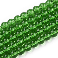 Green Transparent Glass Beads Strands, Round, Green, 4~4.5mm, Hole: 0.8mm, about 97~99pcs/strand, 14.76 inch~14.96 inch(37.5~38cm)