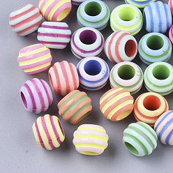 Mixed Color Spray Painted Acrylic European Beads, Large Hole Beads, Rondelle with Stripe, Mixed Color, 9.5x7.5mm, Hole: 4.5mm, about 1560pcs/500g