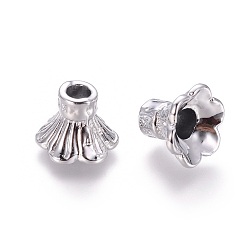 Silver Nickel Free & Lead Free Alloy Flower Bead Caps, Long-Lasting Plated, 6-Petal, Silver Color Plated, 10x9mm, Hole: 3mm