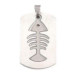 Mixed Color Titanium Steel Pendants, Split Dog Tag Pendant, Rectangle with Fish Bone, Stainless Steel Color & Silver Color Plated, 51x27x1.5mm, Hole: 6x4mm