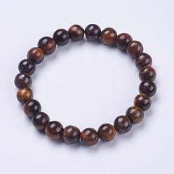 Œil De Tigre Tigre naturel bracelets en perles d'oeil extensibles, ronde, 2 pouces (52 mm)