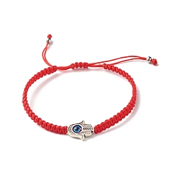 Red Hamsa Hand /Hand of Miriam with Evil Eye Braided Bead Bracelet for Girl Women, Red, Inner Diameter: 2~3-1/8 inch(5~8cm)