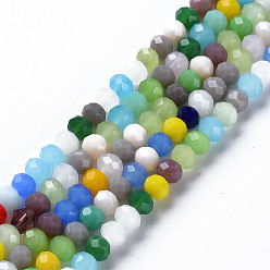 Colorful Faceted Glass Beads Strands, Imitation Jade, Rondelle, Colorful, 4x3.5mm, Hole: 0.9mm, about 124~128pcs/strand, 16.93 inches(43cm)