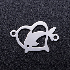 Stainless Steel Color 201 Stainless Steel Links connectors, Heart with Dolphin, Stainless Steel Color, 12x18x1mm, Hole: 1.2mm