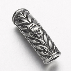 Antique Silver 304 Stainless Steel Beads, Tube with Fleur De Lis, Antique Silver, 28.5x12x9mm, Hole: 6mm
