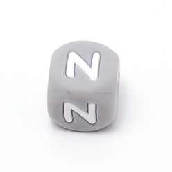 Letter Z Силиконовые бусины с алфавитом для изготовления браслетов или ожерелий, стиль письма, серый куб, letter.z, 12x12x12 мм, отверстие : 3 мм