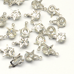 Platinum Star Alloy Charms, with Cubic Zirconia, Platinum, 14x10x6mm, Hole: 1mm