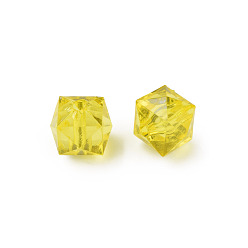 Jaune Perles acryliques transparentes, facette, cube, jaune, 10x11x11mm, Trou: 2mm, environ670 pcs / 500 g