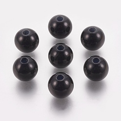 Noir Perles de nacre en plastique ABS, ronde, noir, 14mm, trou: 2.3 mm, environ 340 pcs / 500 g