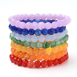 Mixed Color Chakra Jewelry, Acrylic Stretch Beaded Bracelets Sets, Round, Mixed Color, Inner Diameter: 2-1/8 inch(5.4cm), Bead: 8mm, 7pcs/set