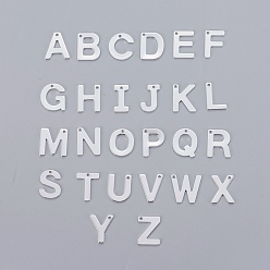 Letter A~Z 201 encantos de acero inoxidable, alfabeto, letra a Z ~, el color plateado de plata, letra a Z ~, 11x5.5~12x0.6~0.7 mm, agujero: 1 mm, 26 PC / sistema