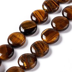 Tiger Eye Natural Tiger Eye Beads Strands, Flat Round, 19.5~20.5x7~8mm, Hole: 1mm, about 20pcs/strand, 15.55''~15.98''(39.5~40.6cm)