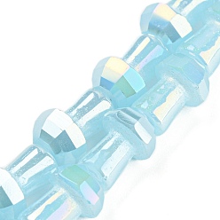 Cyan Electroplate Glass Beads Strands, AB Color Plated, Faceted, Mushroom, Cyan, 12x8mm, Hole: 1mm, about 50pcs/strand, 22.83''(58cm)