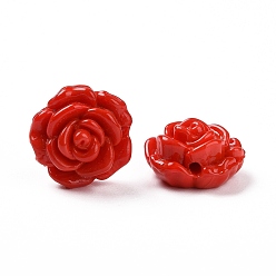 Red Handmade Lampwork Flower Beads, Rose, Red, 18x18x9.5mm, Hole: 1~1.6mm