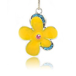 Gold Antique Silver Plated Enamel Flower Pendants, with Rhinestones, Gold, 50x39x7mm, Hole: 4mm