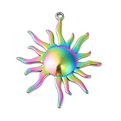 Rainbow Color Placage ionique (ip) 304 pendentifs en acier inoxydable, charmes de soleil, couleur arc en ciel, 45x37x3.5mm, Trou: 2mm