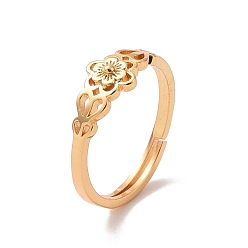 Real 18K Gold Plated Brass Sakura Flower Adjustable Ring for Women, Cadmium Free & Lead Free, Real 18K Gold Plated, US Size 5(15.7mm)