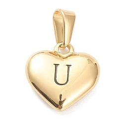 Letter U 304 Stainless Steel Pendants, Heart with Black Letter, Golden, Letter.U, 16x16x4.5mm, Hole: 7x3mm