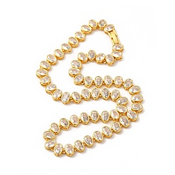 Golden Clear Cubic Zirconia Oval Link Chain Necklace, Rack Plating Brass Jewelry for Women, Cadmium Free & Lead Free, Golden, 15.20 inch(38.6cm)