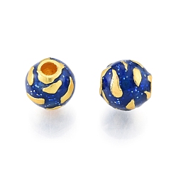 Medium Blue Alloy Enamel Beads, Matte Gold Color, Round, Medium Blue, 10mm, Hole: 3mm