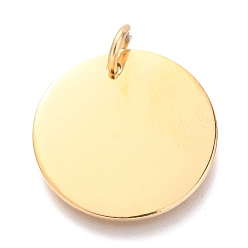 Golden Ion Plating(IP) 304 Stainless Steel Charms, Manual Polishing, with Jump Rings, Blank Stamping Tag, Flat Round, Golden, 20x1mm, Hole: 3.5mm