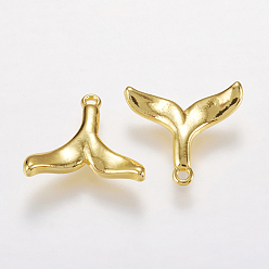 Golden Brass Charms, Whale Tail Shape Pendants, Golden, 13x14x2mm, Hole: 0.5mm