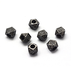 Gunmetal Rack Plating Brass Cubic Zirconia Beads, Long-Lasting Plated, Polygon, Gunmetal, 9.5x7mm, Hole: 3mm
