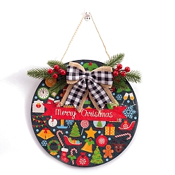 Arbre de Noël Guirlande de noël bois tartan bowknot suspendu panneau de bienvenue, pour la décoration de la porte d'entrée, arbre de Noël, 300x5mm
