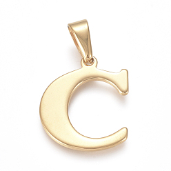 Letter C 304 Stainless Steel Pendants, Golden, Initial Letter.C, 26x22x1mm, Hole: 3x8mm