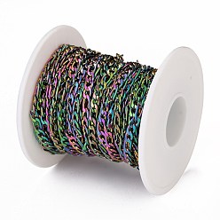 Rainbow Color Ion Plating(IP) 304 Stainless Steel Figaro Chains, Unwelded, with Spool, Rainbow Color, 4x6x0.9mm & 4x8x0.8mm, about 32.8 Feet(10m)/roll