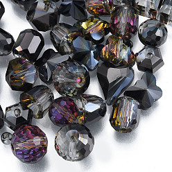 Negro Perlas de vidrio transparentes, color de ab, facetados, formas mixtas, negro, 7~10x7~10x5~9.5 mm, agujero: 1~1.5 mm