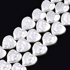Creamy White ABS Plastic Imitation Pearl Beads Strands, Heart, Creamy White, 13.5x14x5mm, Hole: 0.6mm, about 30pcs/strand, 15.55 inch~15.75 inch(39.5~40cm)