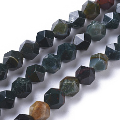 Bloodstone Natural Bloodstone Beads Strands, Heliotrope Stone Beads, Star Cut Round Beads, Faceted, 8mm, Hole: 1mm, about 46pcs/strand, 14.96 inch(38cm)