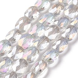 Clear Faceted Electroplated Transparent Glass Beads Strands, AB Color Plated, Oval, Clear AB, 10.5x8x5mm, Hole: 1.5mm, about 58~60pcs/strand, 25.59 inch(65cm)