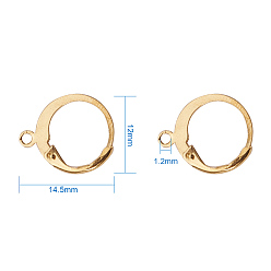 Real 24K Gold Plated 304 Stainless Steel Leverback Earring Findings, with Horizontal Loop, Real 24K Gold Plated, 14.5x12mm, Hole: 1.2mm, Pin: 0.8x1mm