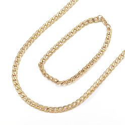 Golden 304 Stainless Steel Necklaces and Bracelets Jewelry Sets, Curb Chain, Golden, 23.62 inch(60cm), 8-7/8 inch(225mm)