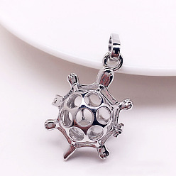 Platinum Brass Bead Cage Pendants, for Chime Ball Pendant Necklaces Making, Hollow Tortoise Charm, Platinum, 29x20.5x15mm, Hole: 9.5x4mm