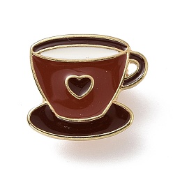 Brun De Noix De Coco Tasse à café avec broche en émail coeur, insigne en alliage plaqué or clair pour vêtements de sac à dos, brun coco, 17x18.5x1.5mm