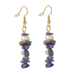 Sodalite Boucles d'oreilles pendantes en perles de sodalite naturelles, boucles d'oreilles gouttes de pierres précieuses pour femmes, bijoux en laiton, or, 50~54x7~11.5x5~8mm, pin: 0.7 mm
