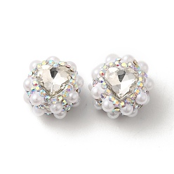 Crystal Polymer Clay Rhinestone Beads, with Imitation Pearl, Heart, Crystal, 17.5x17x14mm, Hole: 1.6mm