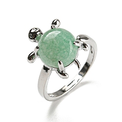 Зеленый Авантюрин Открытое кольцо-манжета с натуральным зеленым авантюрином и черепахой, платиновое латунное кольцо, размер США 8 1/2 (18.5 мм)