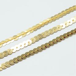 Verge D'or Pâle Perles de paillette en plastique, perles de paillettes, Accessoires d'ornement, plat rond, verge d'or pale, 6 mm, environ 100 mètres / rouleau