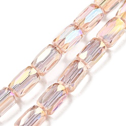 Misty Rose Transparent Glass Beads Strands, AB Color Plated, Faceted Column, Misty Rose, 6x4mm, Hole: 0.8mm, about 80pcs/strand, 20.08''~20.47''(51~52cm)